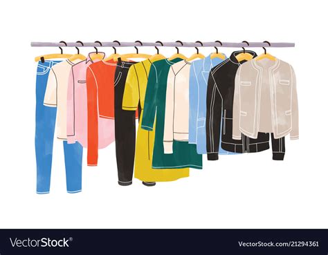 Colored clothes or apparel hanging on hangers Vector Image