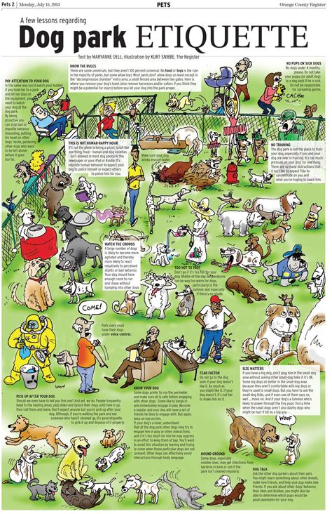 Dog park etiquette is the subject of Maryanne Dell and Kurt Snibbe's illustration explaining the ...