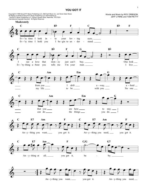 Roy Orbison "You Got It" Sheet Music Notes, Chords | Lyrics & Chords Download Pop 79026 PDF