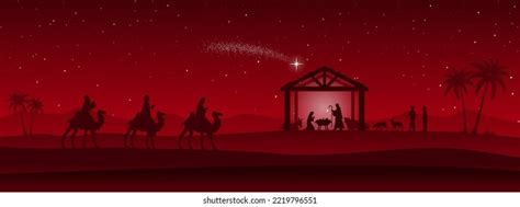 Red Christmas Nativity Scene Three Wise Stock Vector (Royalty Free) 2219796551 | Shutterstock