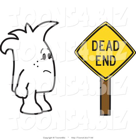 Vector Illustration of an Outlined Cartoon Character Standing in Front of Dead End Sign by ...