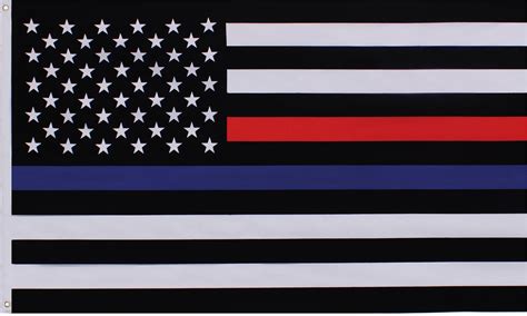 US American Thin Blue Line (Support The Police) & Thin Red Line (Support The Firefighters) Flag ...