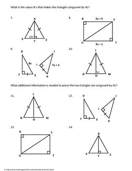 Geometry Worksheet: Hypotenuse Leg by My Math Universe | TpT