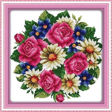 Chrysanthemum Rose Flowers Patterns Cross Stitch Kit For Embroidery DMC Cross stitch Painting ...