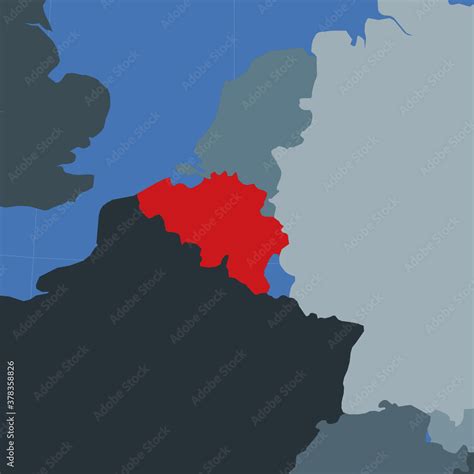 Shape of the Belgium in context of neighbour countries. Country highlighted with red color on ...