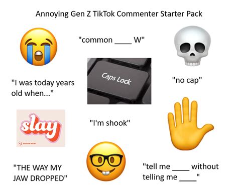 Annoying Gen Z TikTok Commenter Starter Pack | /r/starterpacks | Starter Packs | Know Your Meme