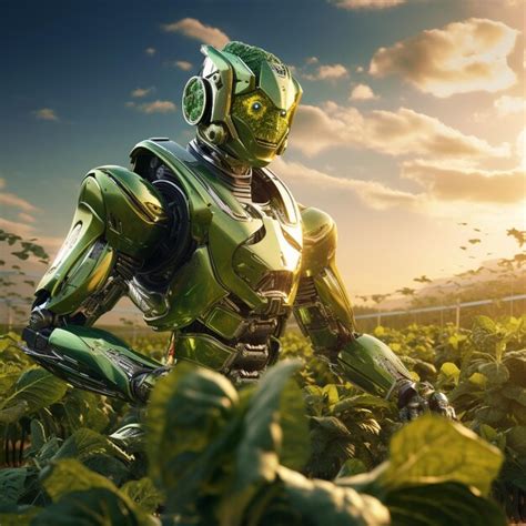 Premium AI Image | Robot Farmer Tending to a Vibrant Field of Crops