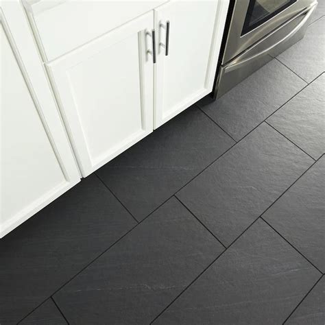 American Olean Carbon Mist Slate 12-in x 24-in Glazed Porcelain Stone Look Floor and Wall Tile ...