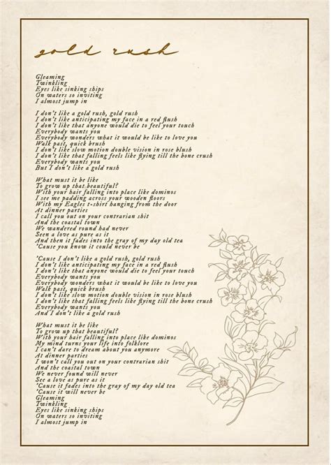 Gold Rush Taylor Swift 2024 Evermore Folklore Lyrics Poster Print