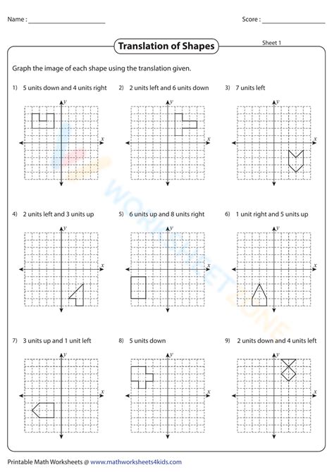 Translation Of Shapes Worksheet