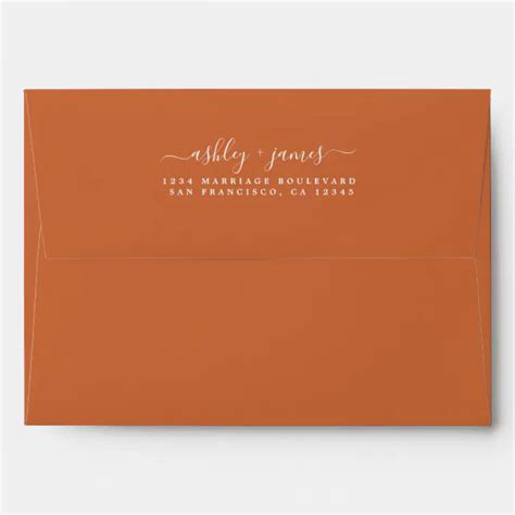 Elegant Names Burnt Orange Wedding Return Address Envelope | Zazzle
