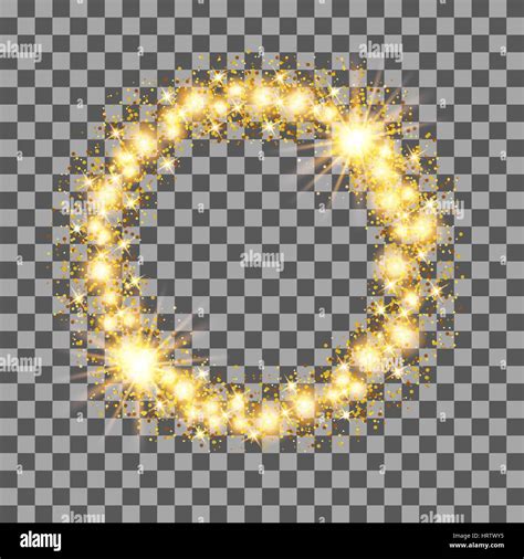 Gold glow glitter circle frame with stars on transparent background. Vector illustration Stock ...