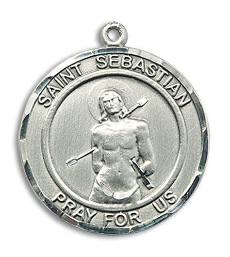 Large St. Sebastian Medal - Sterling Silver 1" x 7/8" Round Pendant ...