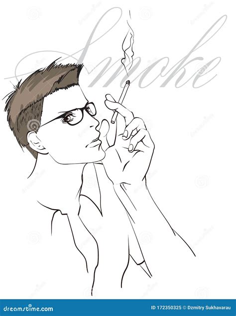 The Face of a Man. Fashionable Portrait. Sketch of a Smoking Man on a ...