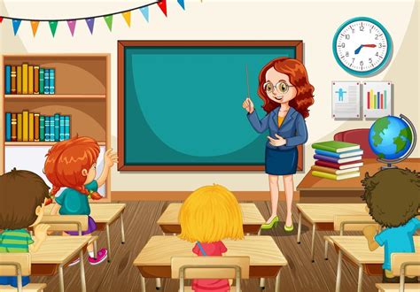 Teacher teaching students in the classroom scene 3100629 Vector Art at Vecteezy