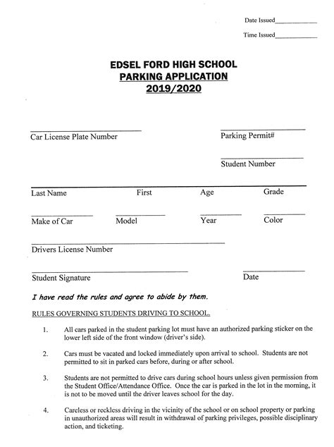 Parking Permit Application | Edsel Ford High School