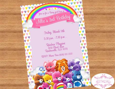 CARE BEARS Inspired, Invitation, Printed or Digital, 5x7 | Bear invitations, Care bears birthday ...