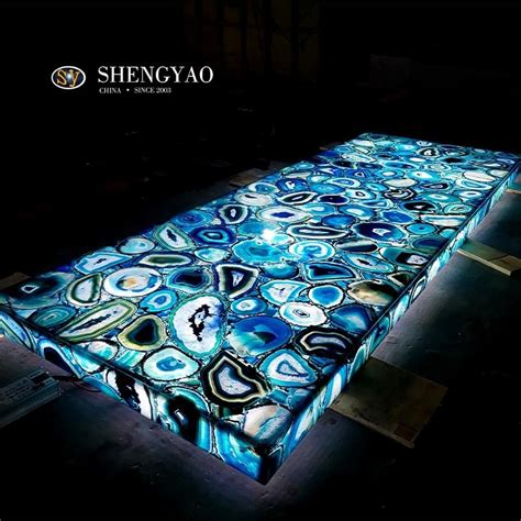 Backlit Blue Agate Stone Bar Countertop in 2024 | Blue agate stone ...