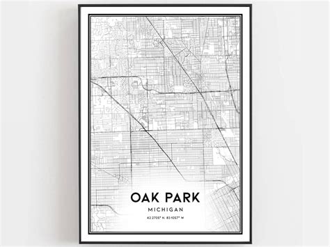 Oak Park Map Print Oak Park Map Poster Wall Art Mi City Map - Etsy