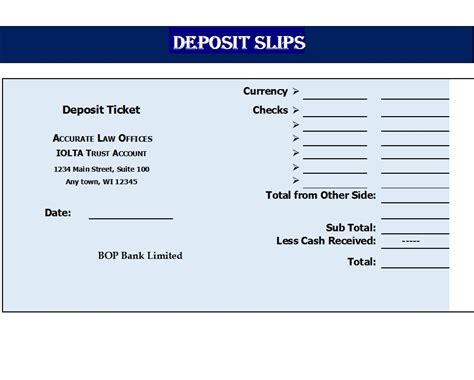 Excel Deposit Slip Template