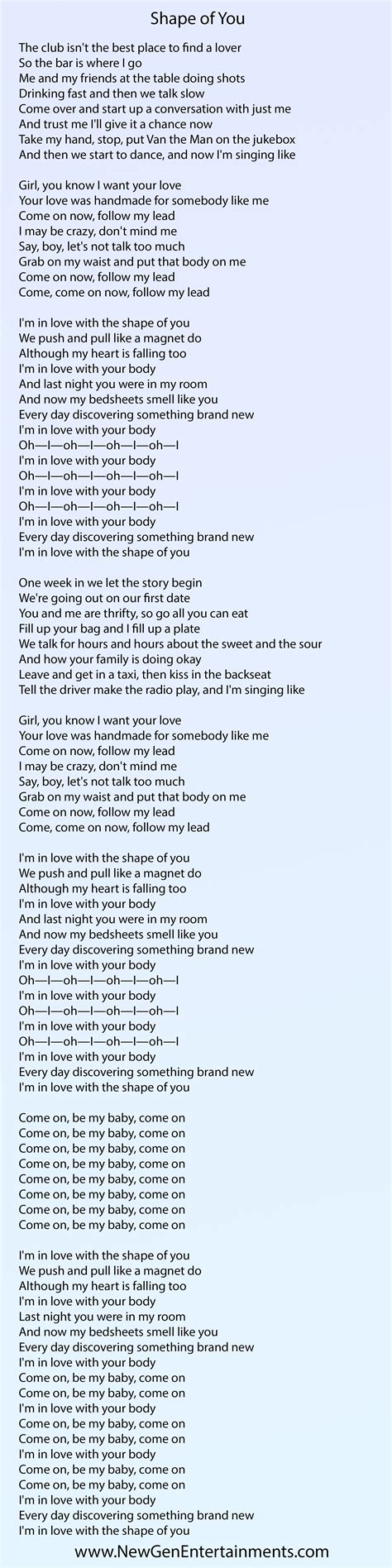 Shape of You | Lyrics | Ed Sheeran – New Gen Entertainments