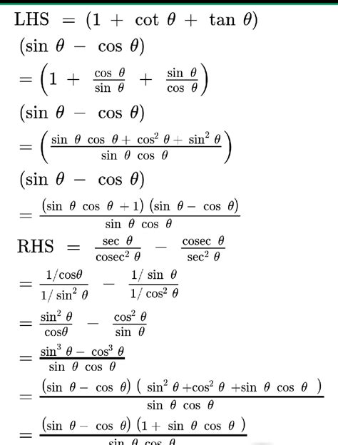 prove the identity (1+cot theta + tan theta ) (sin theta - cos theta ...