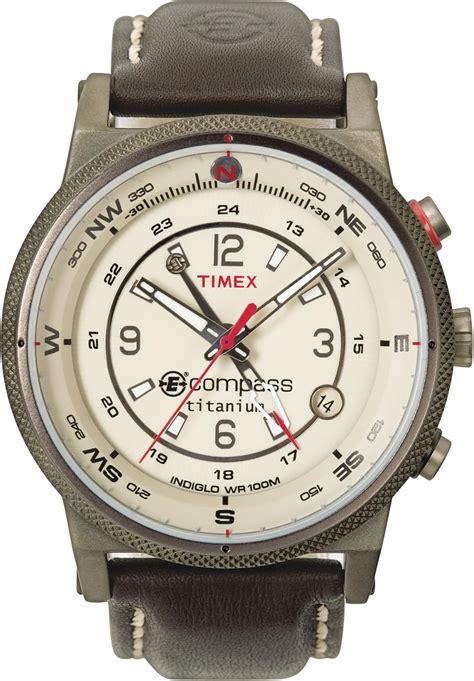 Timex Men's T49201 Expedition E-Compass Titanium Leather Watch: Amazon ...