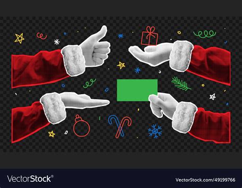 Set of halftone santa claus hands Royalty Free Vector Image