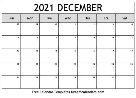 December 2021 Calendar - Free Printable with Holidays and Observances