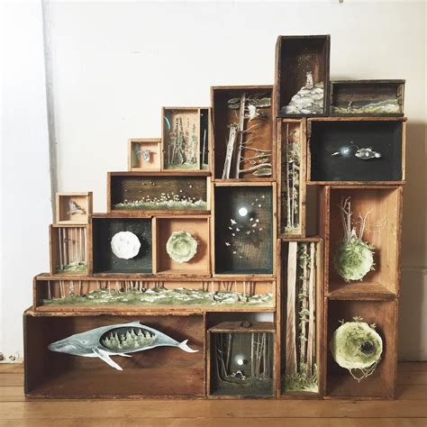 Tiny Mixed Media Worlds and Creatures Inside Antique Boxes by Allison ...