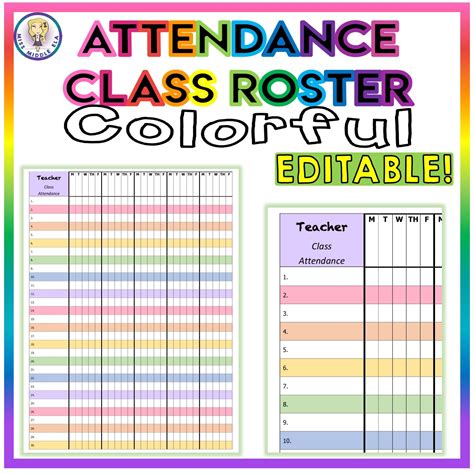 Colorful Class Roster Attendance Sheet Chart - EDITABLE! | Preschool attendance chart ...