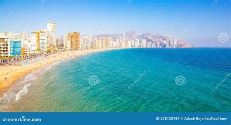 Benidorm City Skyline and Beach Platja De Llevant, Spain Stock Image ...