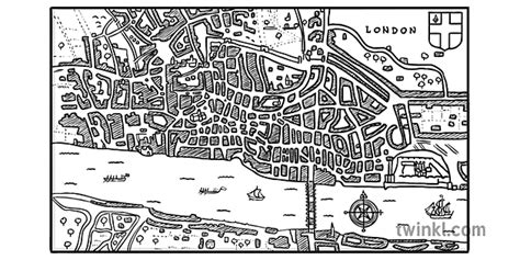 London map 17th century nigrum et album Illustration - Twinkl