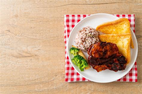 barbecue pork steak with rice berry 15619136 Stock Photo at Vecteezy