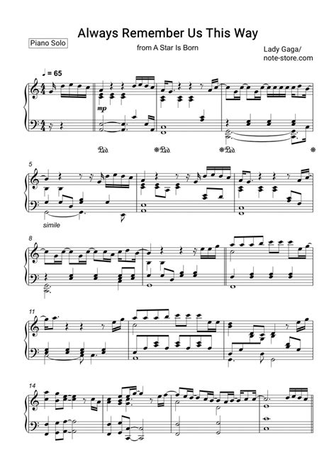 Lady Gaga - Always Remember Us This Way sheet music for piano download | Piano.Solo SKU ...