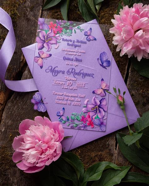 Acrylic invitations 5 7 inches invitations quinceañera wedding invitations purple invitations ...