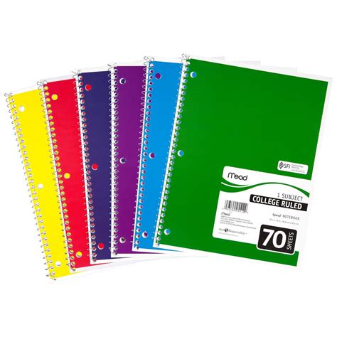 Amazon.com : Mead Spiral Notebook, College Ruled, 1 Subject, 70 Sheets ...