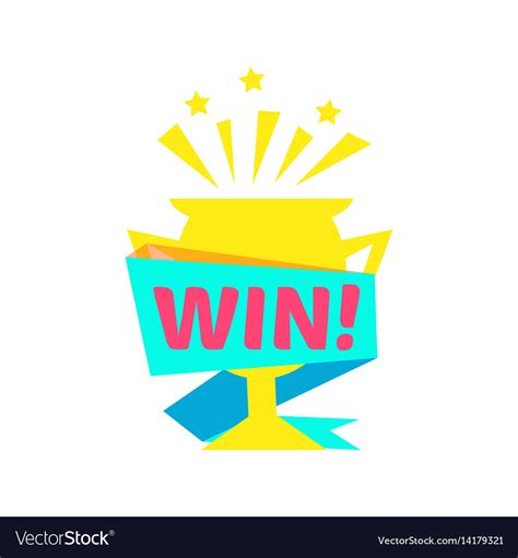 Win congratulations sticker with golden cup design