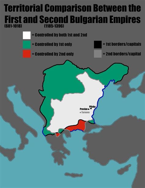 Territorial Comparison Between First and Second Bulgarian Empires | Historical maps, Bulgarian ...