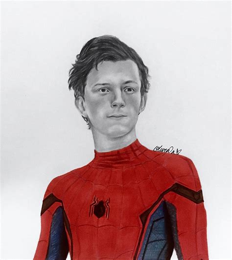 Spider-man/ Tom Holland finished drawing. Pencil/ markers and coloured ...