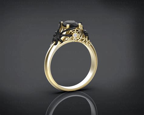 'Aranea' 1.20ct Natural Black Diamond Gold Spider Engagement Ring