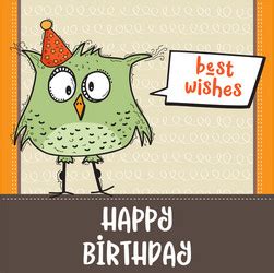 Happy birthday card with funny doodle bird Vector Image