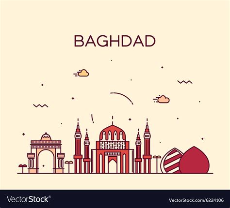 Baghdad skyline linear style Royalty Free Vector Image