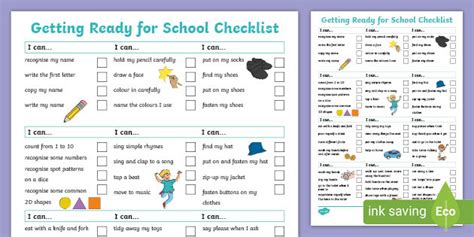 Kindergarten Skills Checklist For Parents - EYLF