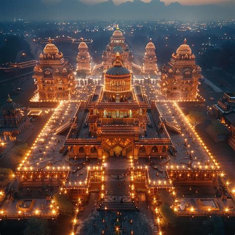 Ram Mandir Ayodhya Aerial Decorative View | Premium AI-generated image