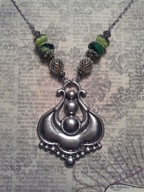 Ornate Silver Metal Statement Pendant With Various Green Glass - Etsy