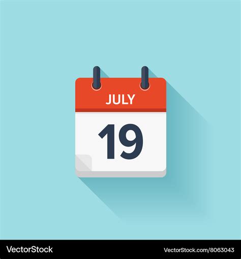 July 19 flat daily calendar icon date Royalty Free Vector