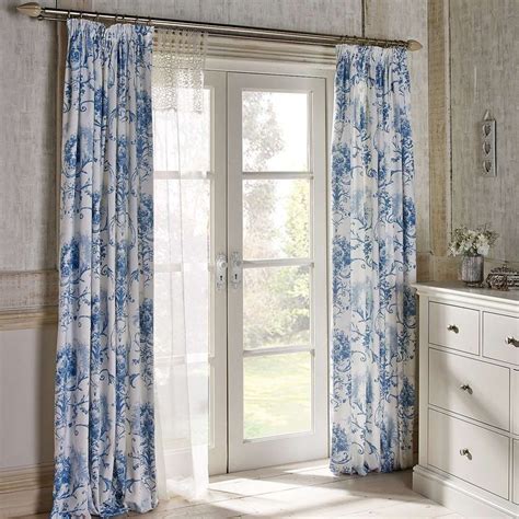 Dorma Blue Toile Lined Pencil Pleat Curtains | Blue pencil pleat ...