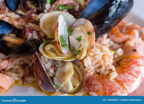 Mediterranean Seafood Dish. Risotto Meal. Italian Delicious Cuisine ...