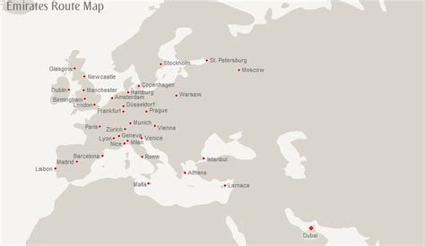 Emirates route map - Europe